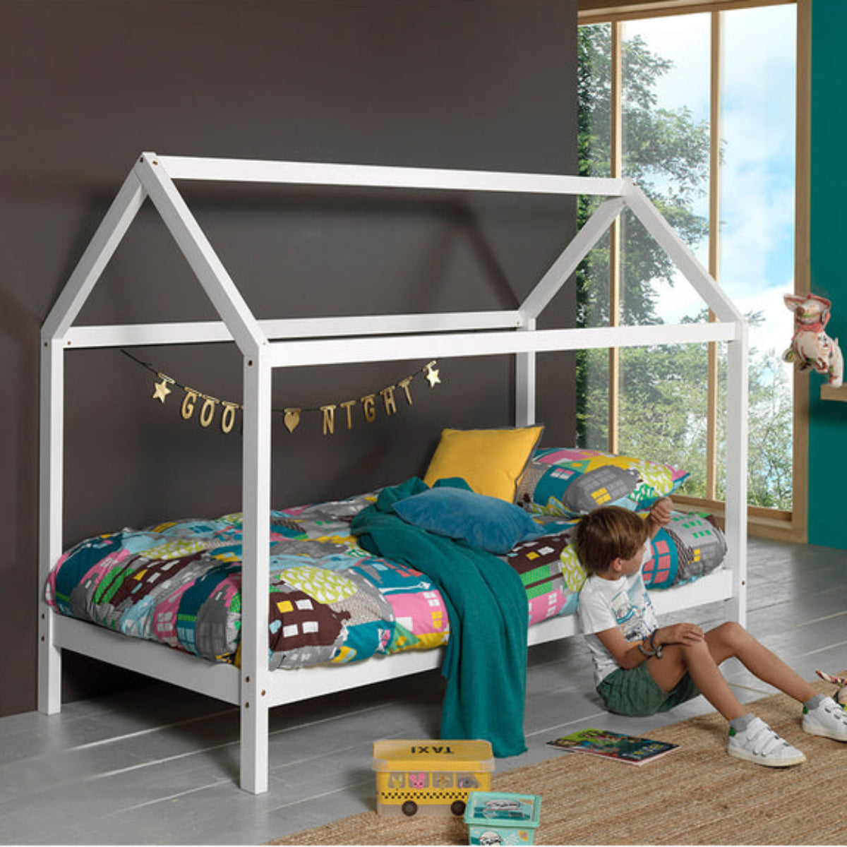 Lit cabane LP 90x200 Sommier inclus Vipack Dallas - Blanc - vue 3