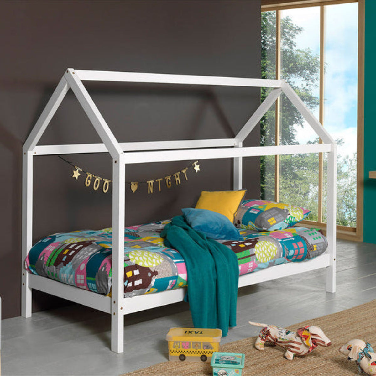 Lit cabane LP 90x200 Sommier inclus Vipack Dallas - Blanc - vue 2