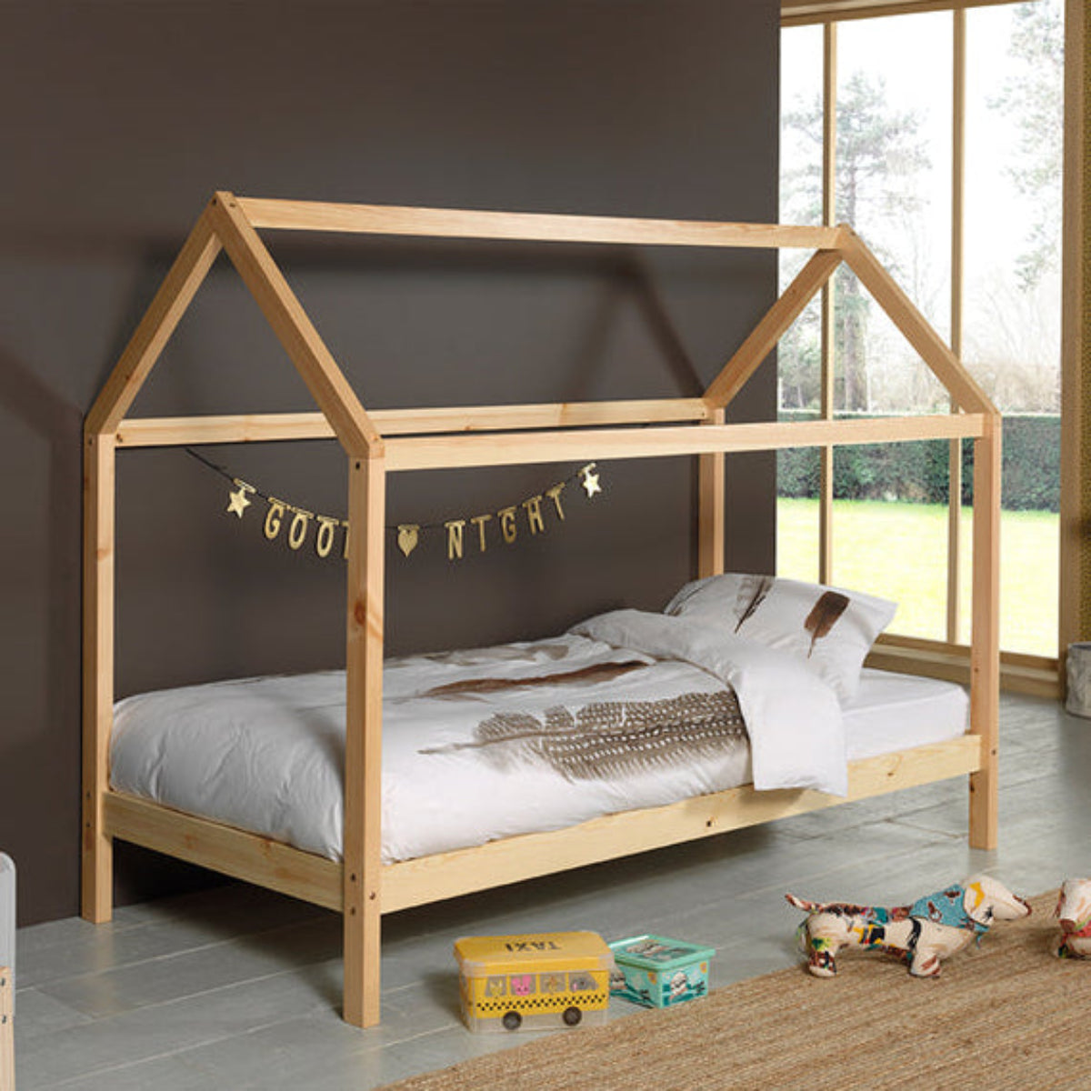 Lit cabane LP 90x200 Sommier inclus Vipack Dallas - Bois - vue 2