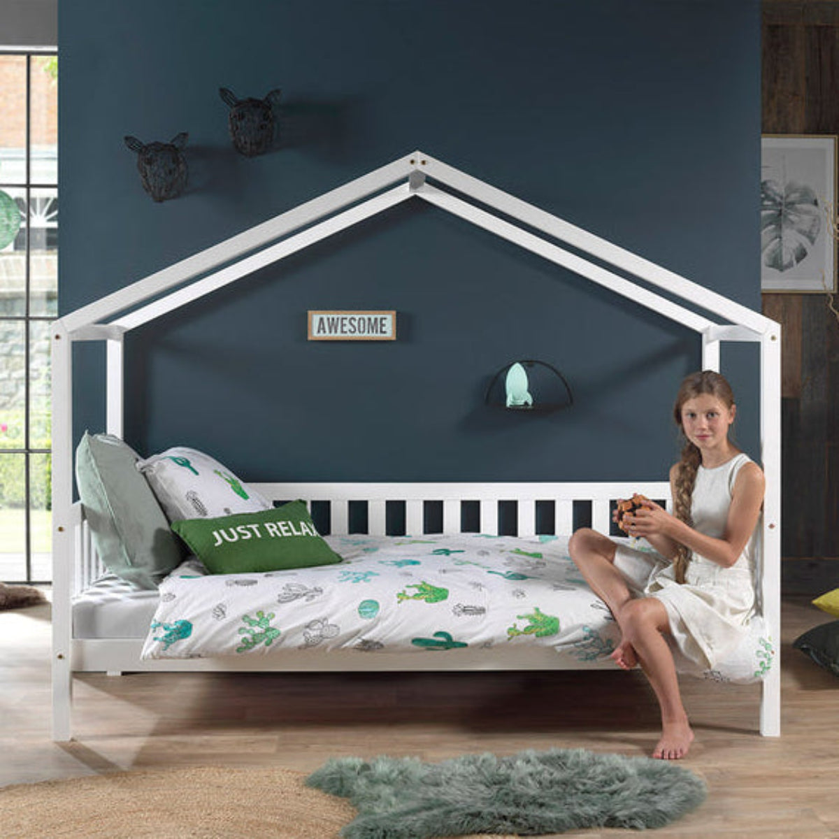 Lit cabane MH 90x200 Sommier inclus Vipack Dallas - Blanc - vue 3