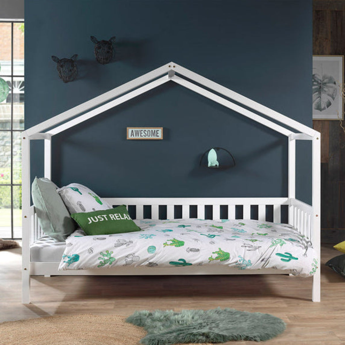 Lit cabane MH 90x200 Sommier inclus Vipack Dallas - Blanc - vue 2