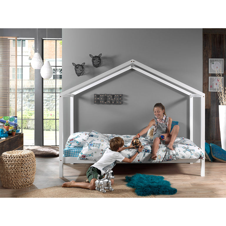 Lit cabane ZH 90x200 Sommier inclus Vipack Dallas - Blanc - vue 3