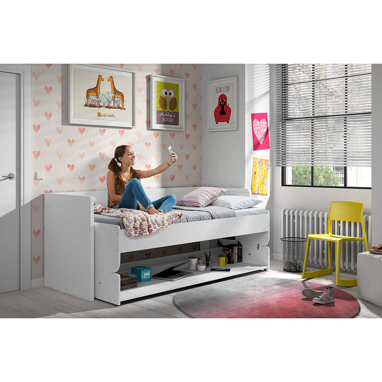 Lit bureau 90x200 Sommier Inclus Vipack Denver - Blanc - vue 3