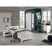 Lit 90x200 - Chevet 1 tiroir - Armoire 2 portes et Bureau Vipack Erik - Blanc