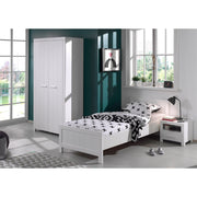 Lit 90x200 - Chevet 1 tiroir et Armoire 2 portes Vipack Erik - Blanc