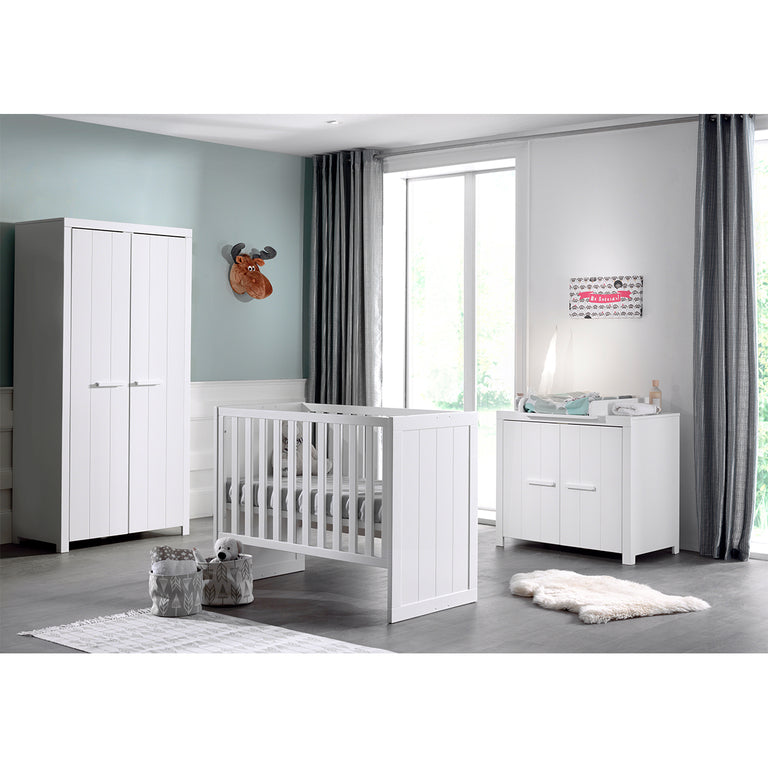 Lit bébé 60x120 - Commode 2 portes et Armoire 2 portes Vipack Erik - Blanc