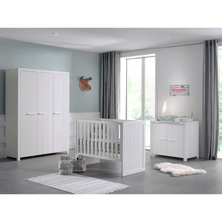 Lit bébé 60x120 - Commode 2 portes et Armoire 3 portes Vipack Erik - Blanc