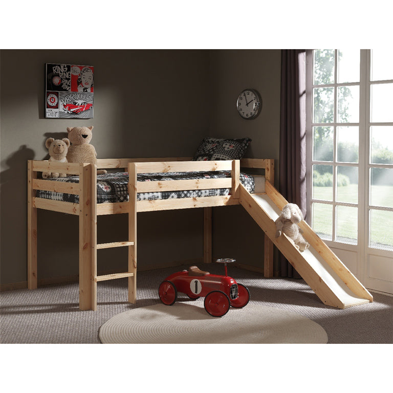 Lit Mi-Hauteur 90x200 avec Toboggan Sommier Inclus Vipack Pino - Bois - vue 2