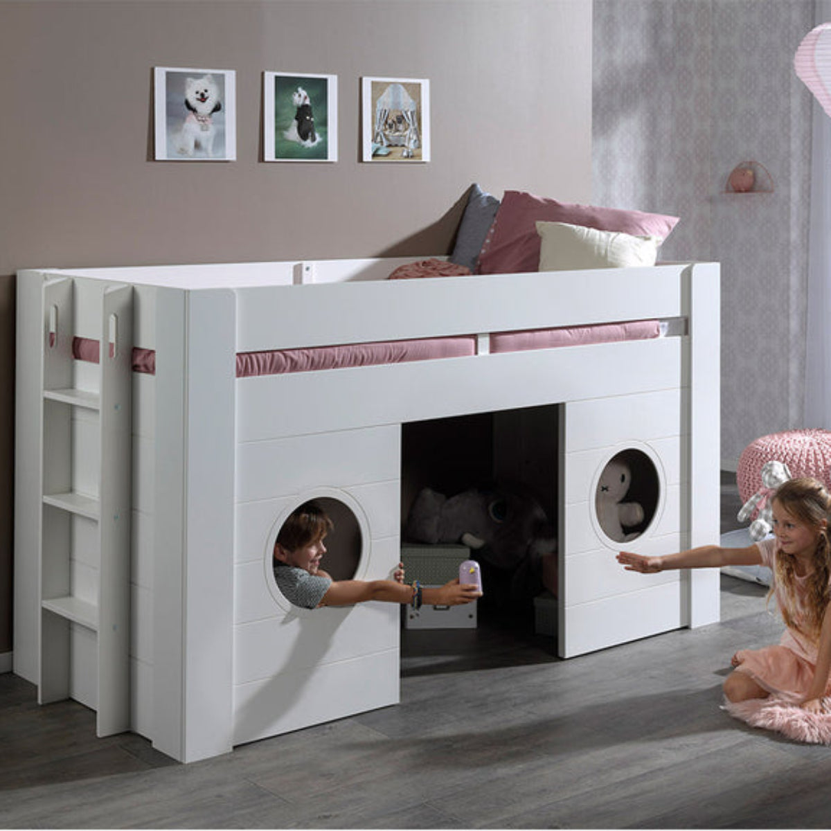 Lit Cabane 90x200 Sommier Inclus Vipack Freya - Blanc - vue 3