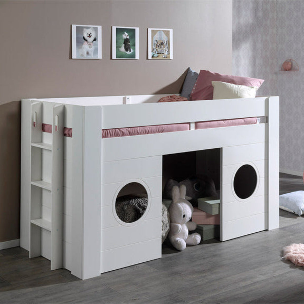 Lit Cabane 90x200 Sommier Inclus Vipack Freya - Blanc