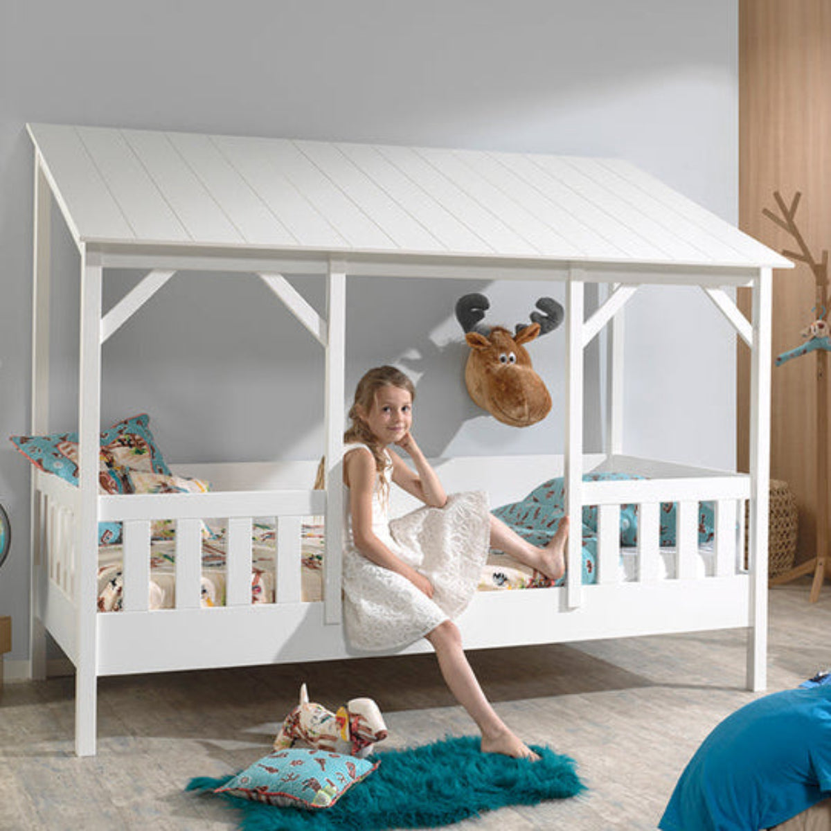 Lit Cabane 90x200 Sommier inclus Vipack HouseBed - Blanc - vue 3