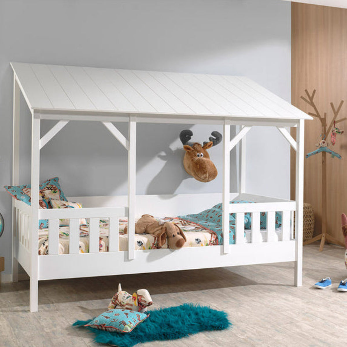 Lit Cabane 90x200 Sommier inclus Vipack HouseBed - Blanc