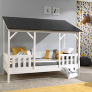 Lit Cabane 90x200 Sommier inclus Vipack HouseBed - Blanc et Noir