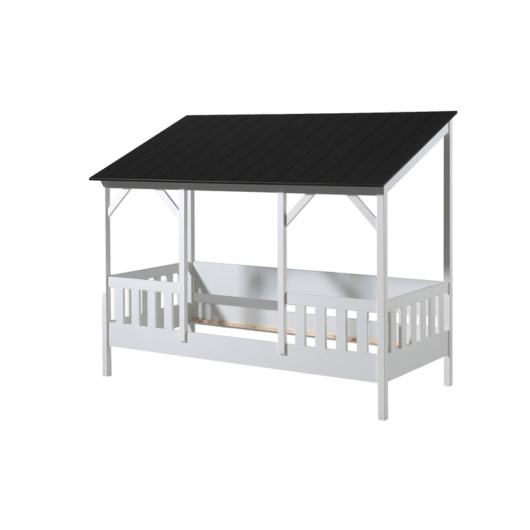 Lit Cabane 90x200 Sommier inclus Vipack HouseBed - Blanc et Noir - vue 2