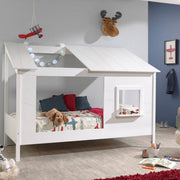 Lit Cabane 90x200 toit semi-ouvert et fenêtre Sommier inclus Vipack HouseBed - Blanc