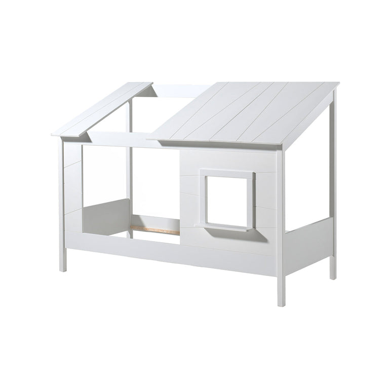 Lit Cabane 90x200 toit semi-ouvert et fenêtre Sommier inclus Vipack HouseBed - Blanc - vue 2