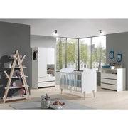 Lit bébé 60x120 Sommier Inclus, Commode 3 tiroirs, Plan à langer, Armoire 2 portes et Bibliothèque Vipack Kiddy - Blanc