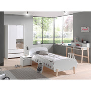 Lit 90x200 - Chevet 1 porte - Armoire 2 portes et Bureau Vipack Kiddy - Blanc