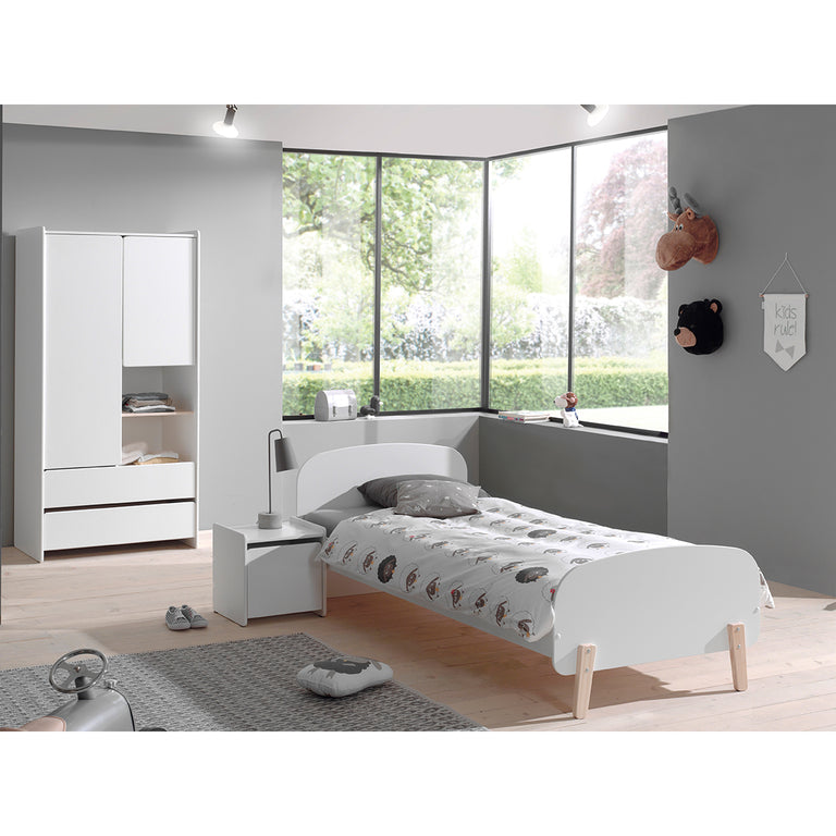 Lit 90x200 - Chevet 1 porte et Armoire 2 portes Vipack Kiddy - Blanc