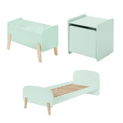 Lit 90x200, Chevet 1 porte et Coffre à jouets Vipack Kiddy - Vert Menthe