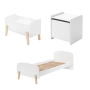 Lit 90x200 - Chevet 1 porte et Coffre à jouets Vipack Kiddy - Blanc