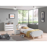 Lit 90x200 - Chevet 1 porte et Commode 3 tiroirs Vipack Kiddy - Blanc