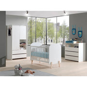 Lit bébé 60x120 Sommier Inclus, Commode 3 tiroirs, Plan à langer et Armoire 2 portes Vipack Kiddy - Blanc