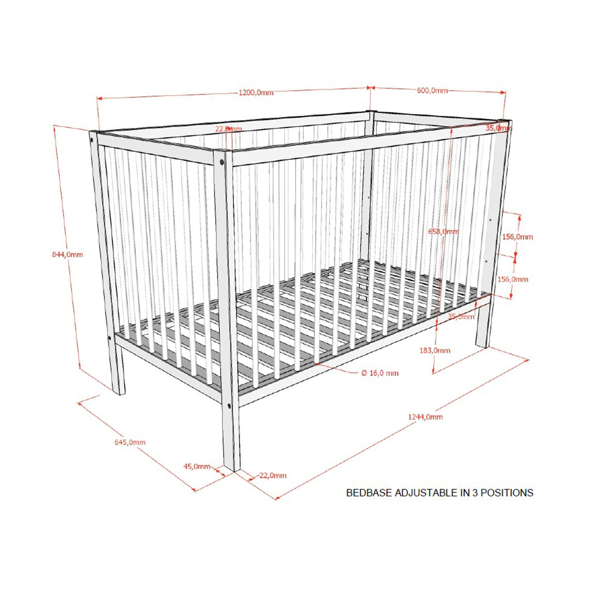 Lit bébé 60x120 et Table à langer Vipack Meryl Bois foncé - vue 4