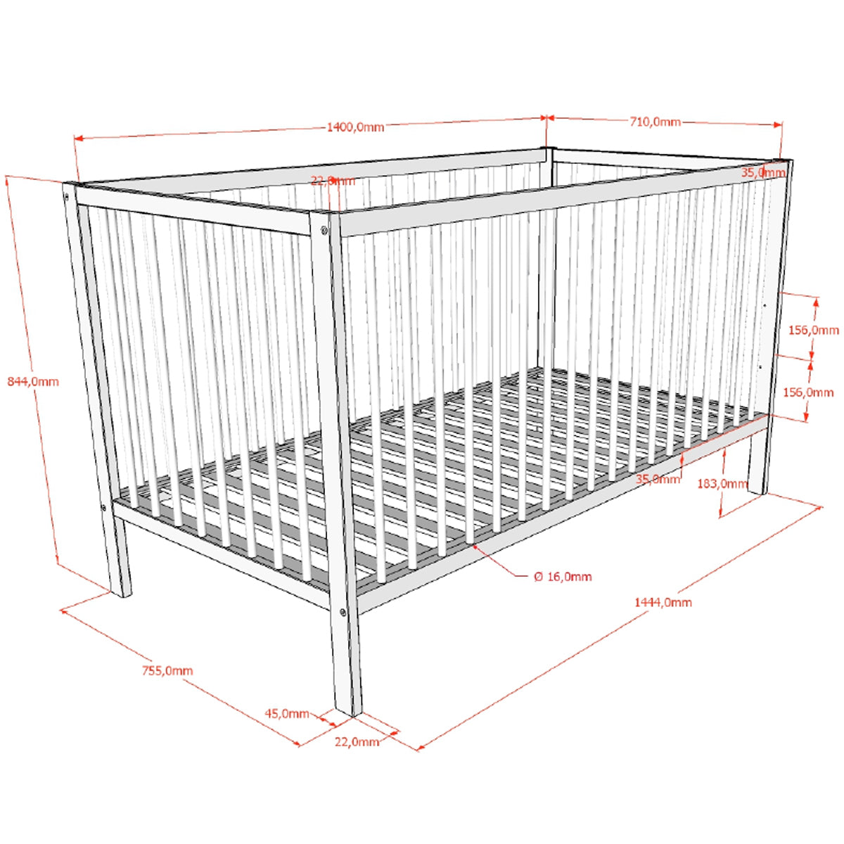 Lit évolutif 70x140 et Table à langer Vipack Meryl Blanc - vue 4