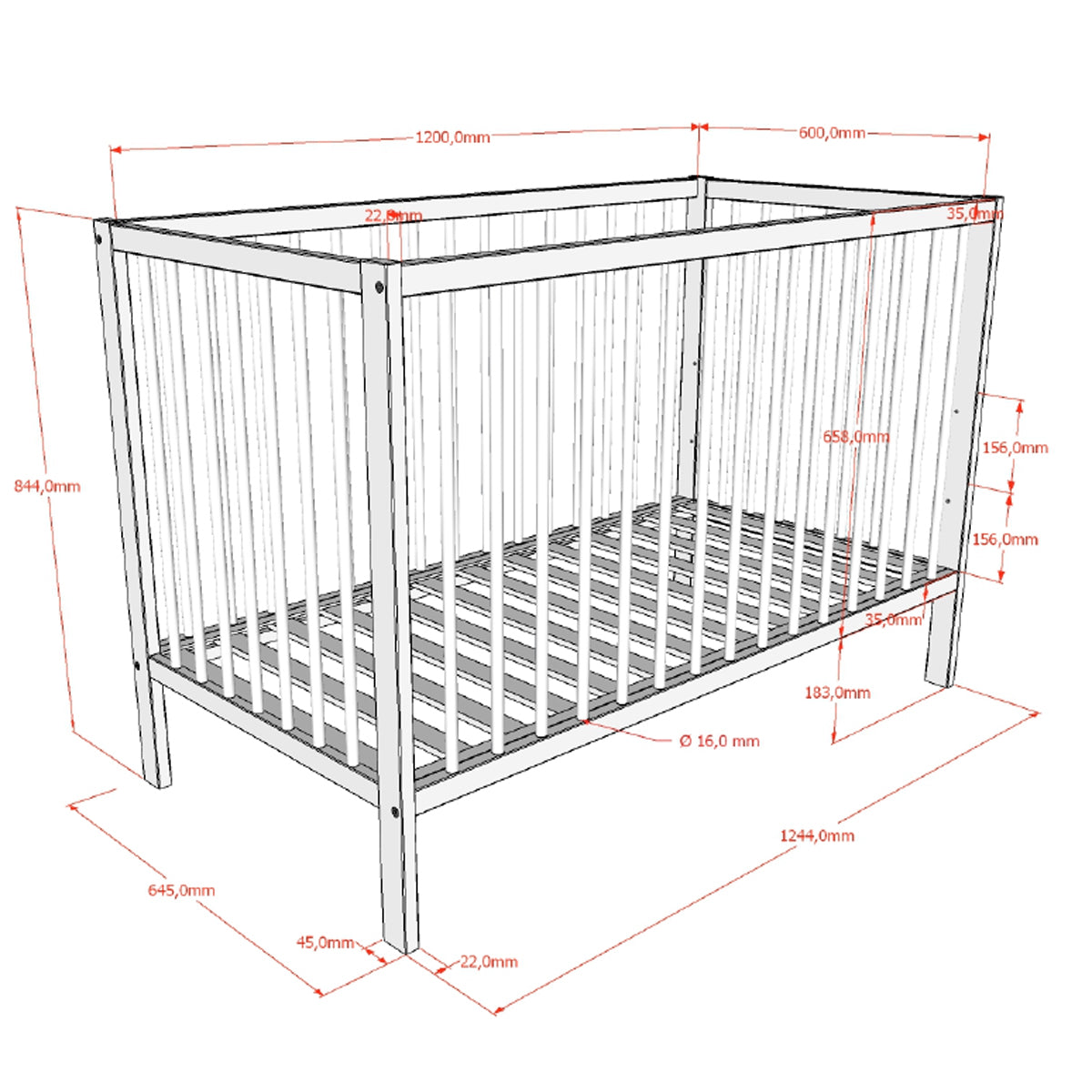 Lit bébé 60x120 sommier inclus Vipack Meryl Bois - vue 5