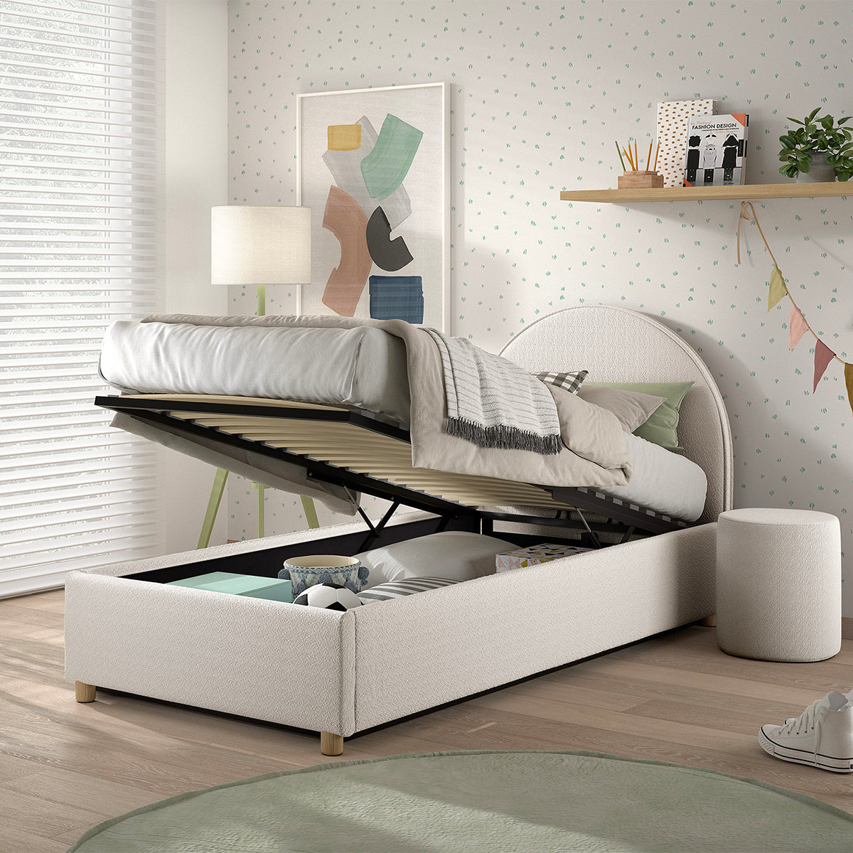 Lit coffre 90x200 sommier inclus Vipack Moon Blanc - vue 4