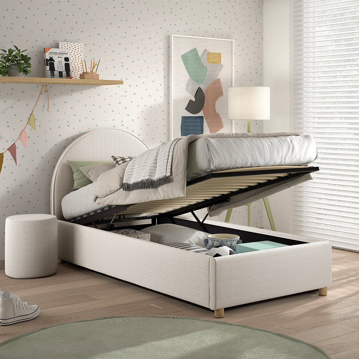 Lit coffre 90x200 sommier inclus Vipack Moon Blanc - vue 4