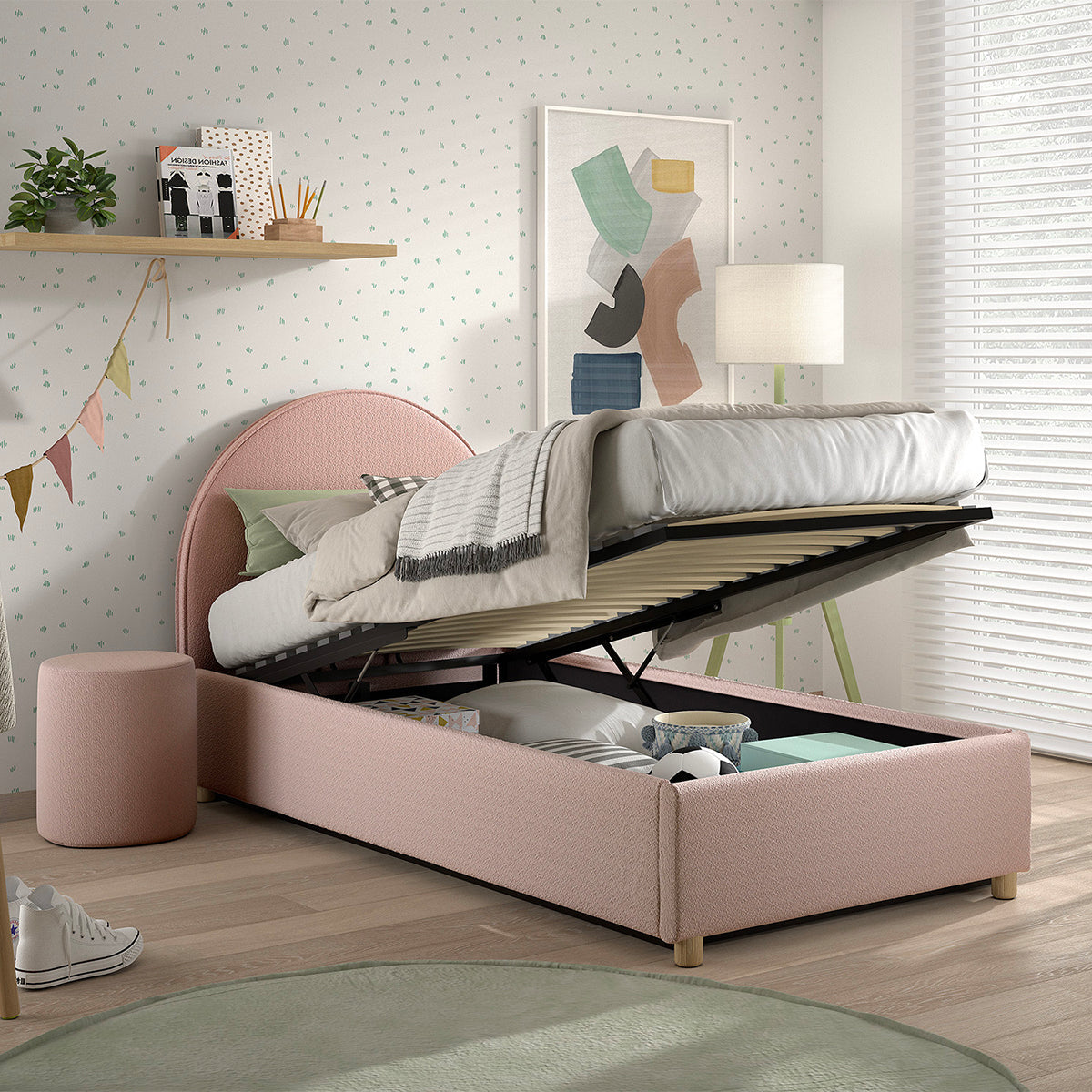 Lit coffre 90x200 sommier inclus Vipack Moon Rose - vue 4