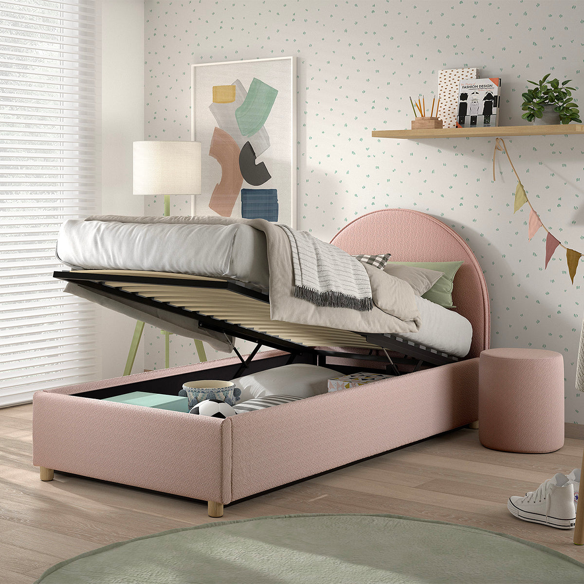 Lit coffre 90x200 sommier inclus Vipack Moon Rose - vue 4