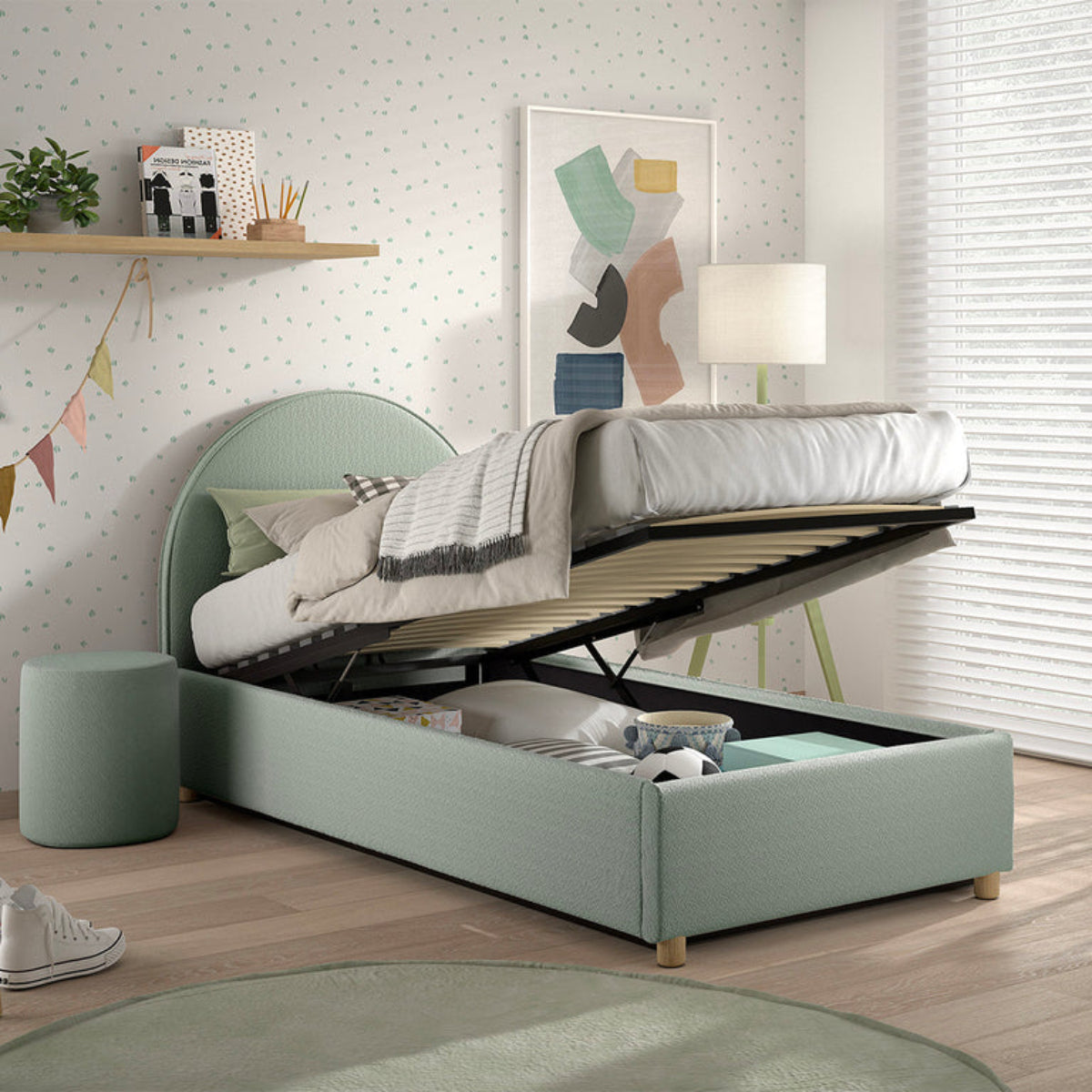 Lit coffre 90x200 sommier inclus Vipack Moon Vert - vue 4
