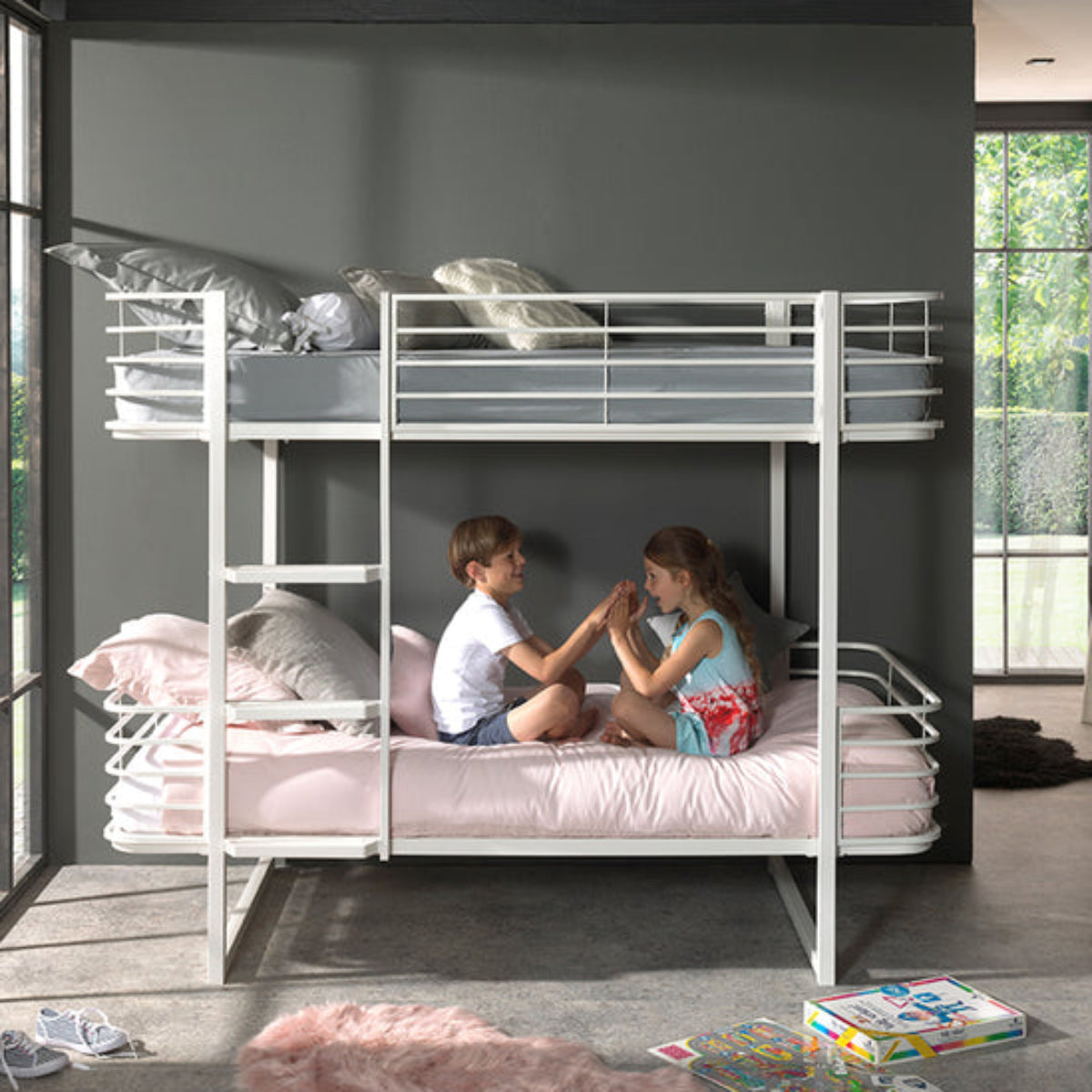 Lit Superposé 90x200 Sommier Inclus Vipack Oscar - Blanc - vue 3