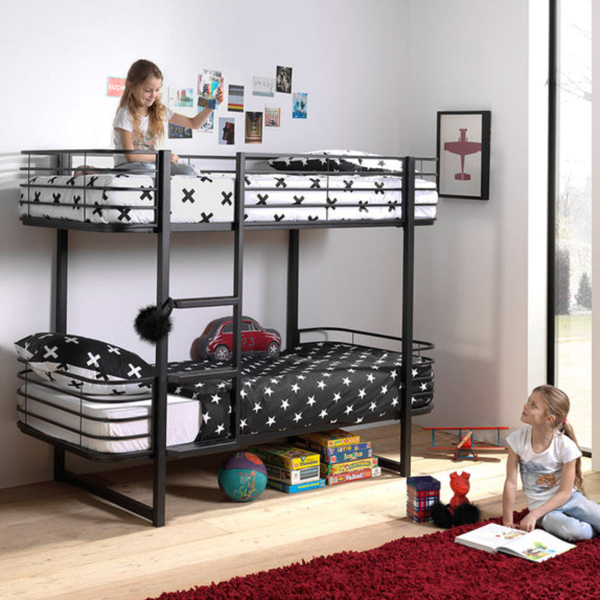 Lit Superposé 90x200 Sommier Inclus Vipack Oscar - Noir - vue 3