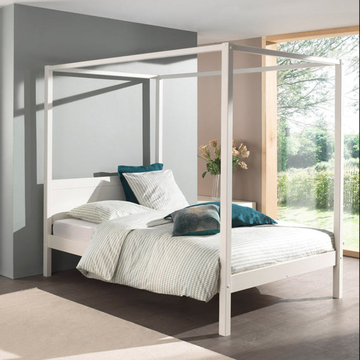 Lit à baldaquin 140x200 Sommier Inclus Vipack Pino - Blanc - vue 2