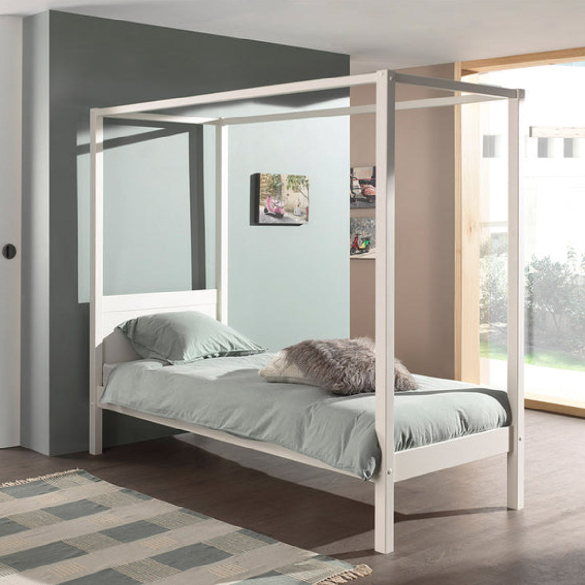 Lit à baldaquin 90x200 Sommier Inclus Vipack Pino - Blanc - vue 3