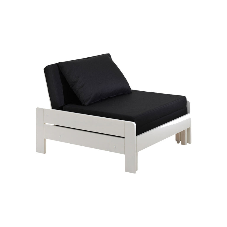 Lit Mezzanine 140x200 Sommier Inclus - Commode 2 portes et Fauteuil Vipack Pino - Blanc - vue 4