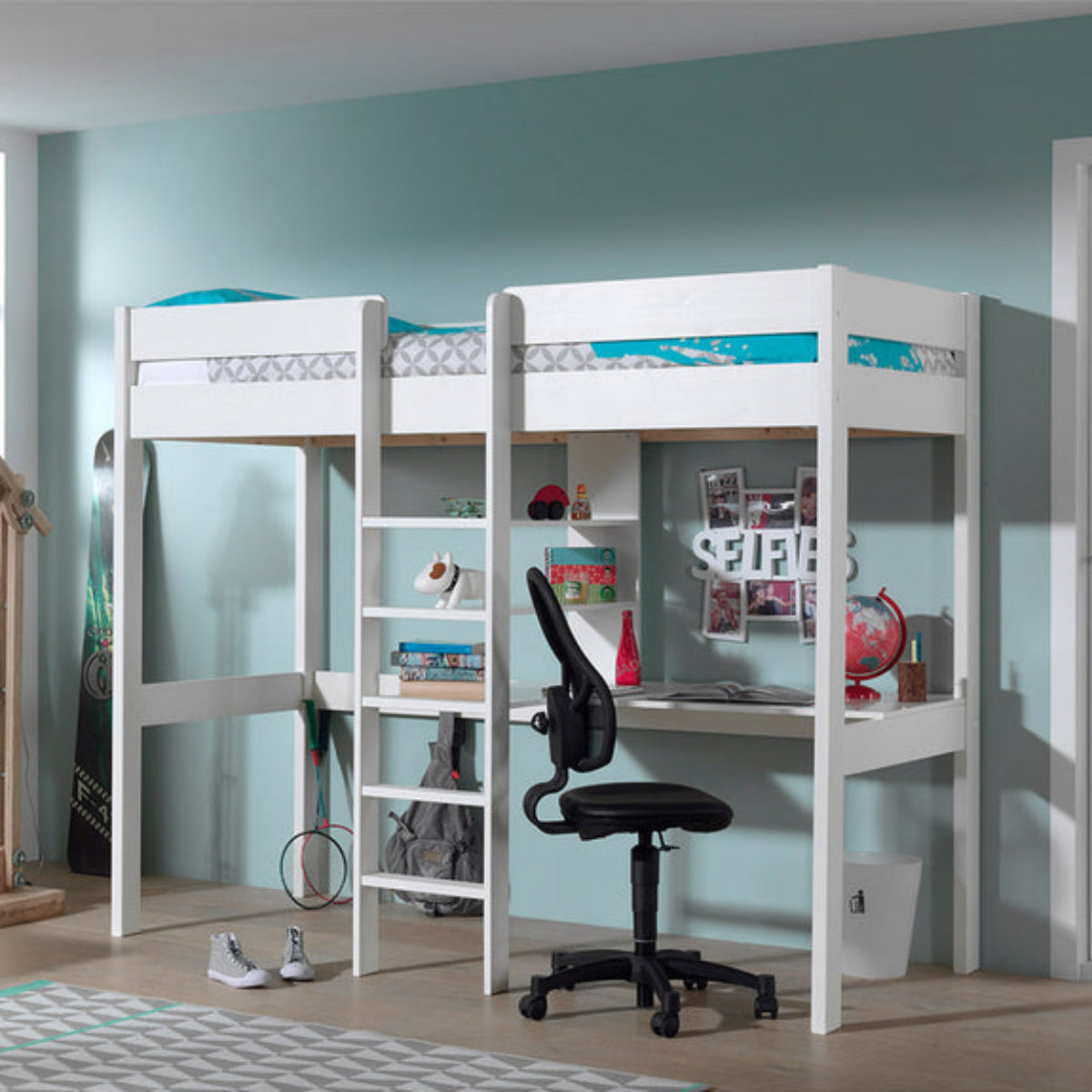Lit Mezzanine 90x200 Sommier Inclus avec bureau Vipack Pino - Blanc - vue 2
