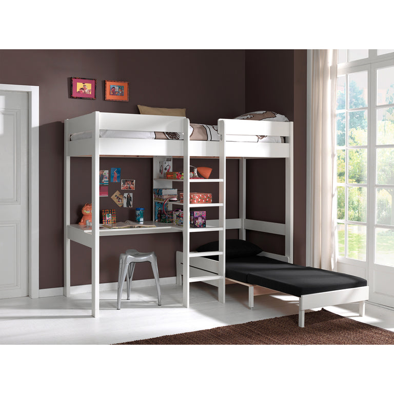 Lit Mezzanine 90x200 Sommier Inclus avec Fauteuil Vipack Pino - Blanc - vue 3