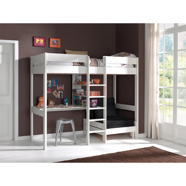 Lit Mezzanine 90x200 Sommier Inclus avec Fauteuil Vipack Pino - Blanc - vue 2