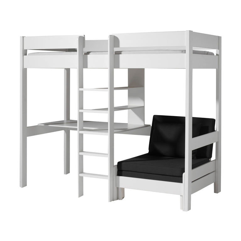 Lit Mezzanine 90x200 Sommier Inclus avec Fauteuil Vipack Pino - Blanc