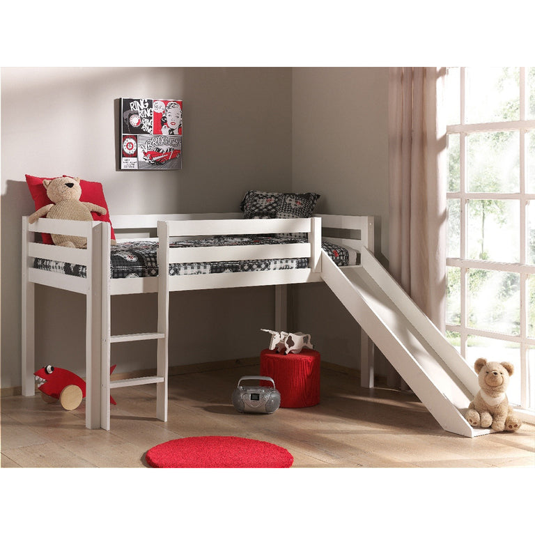 Lit Mi-Hauteur 90x200 avec Toboggan Sommier Inclus Vipack Pino - Blanc - vue 2