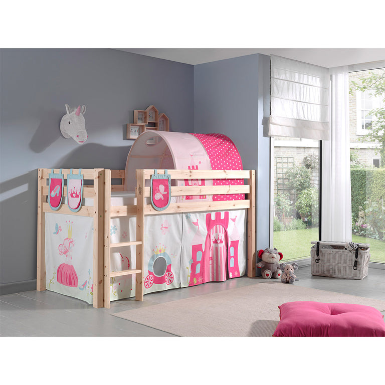 Lit Mi-Hauteur 90x200 Sommier Inclus et Housse Princesse Vipack Pino - Bois