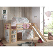 Lit Mi-Hauteur 90x200 avec Toboggan Sommier Inclus et Housse Birdy Vipack Pino - Bois