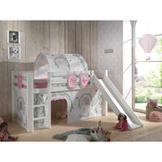 Lit Mi-Hauteur 90x200 avec Toboggan Sommier Inclus et Housse Birdy Vipack Pino - Blanc