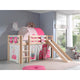 Lit Mi-Hauteur 90x200 avec Toboggan Sommier Inclus et Housse Princesse Vipack Pino - Bois