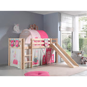 Lit Mi-Hauteur 90x200 avec Toboggan Sommier Inclus et Housse Princesse Vipack Pino - Bois